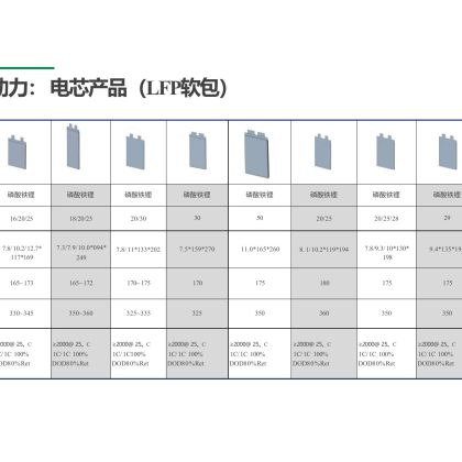 LFP软包電芯 16 / 20 / 25 7. 8 / 10. 2 / 12. 7* / 117*169 - LFP软包電芯-1